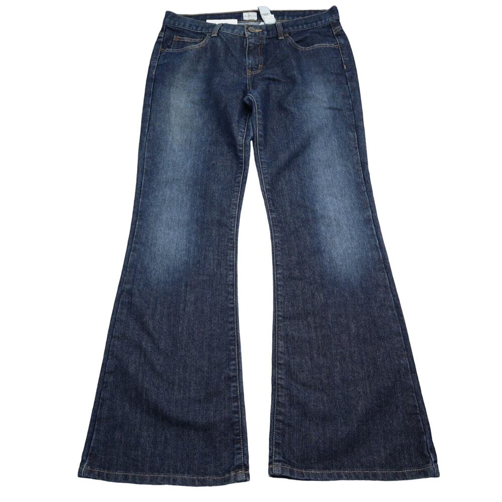 Calvin Klein Pants Womens 11 Blue Flare Low Rise Button Dark Wash Denim Jeans